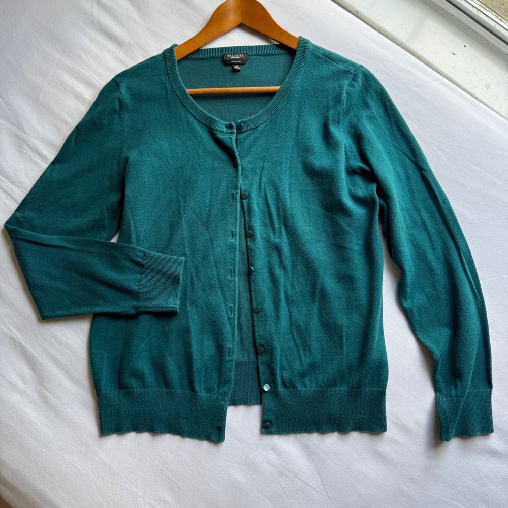 Talbots Womens Teal Green Pima Cotton Blend Button Front Cardigan Sweater Size M